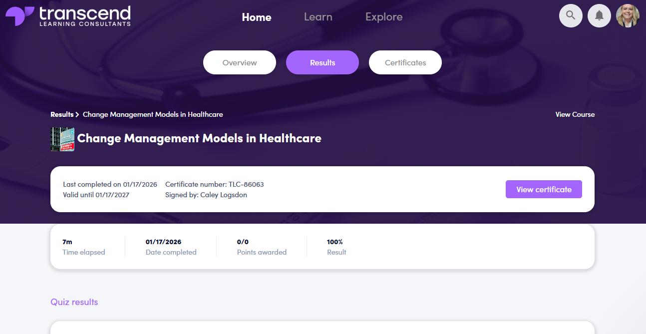 Learner Certificate Results